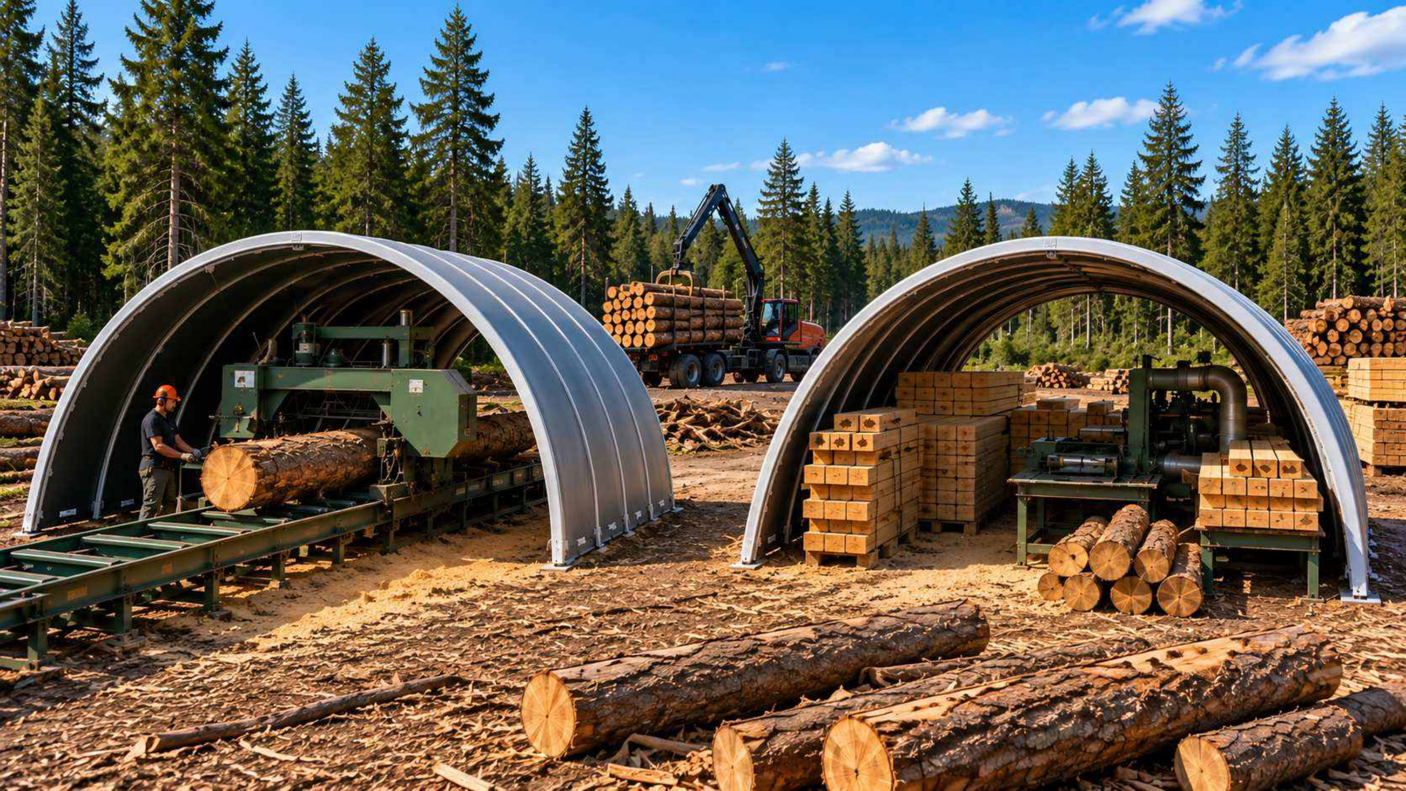 Two modular structures for forestry and timber operations